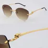 New Luxury Butterfly Lens Metal Rimless Sunglasses Designer Driving Unisex glasses Man Woman 18K Gold 001 Silver Large Round Frames Size:60-20-140MM
