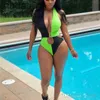 Sexy Women Contrast Color Swimwear Open Back Bathing Suit Solid Color One Piece Jumpsuit Bikini Shorts Swimsuit