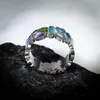 Anillos de clúster lujo 925 plateado esmaltado hecho a mano azul goteado aceite de mariposa anillo de flores exquisitas joyas para ladiescluster