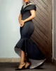 Zarif Siyah Deniz Kızı Prom Elbiseler Yüksek Düşük Uygun Özel Durum Elbise Kapağı Kollu Boncuklu Dantel Aplikler Yüksek Boyun Gece Kısa Ön 2022