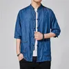 Vêtements ethniques traditionnels chinois pour hommes chemisier de jean Hanfu vintage Tang costume jeans t-shirts t-shirts tee-shirt kk3505