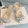 Shoes MACH shoes for womens Satin sandals Bow Pumps Crystal Embellishments rhinestone 6.5cm kitten Transparent PVC 240229