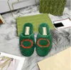 Classic Fashion Slippers Women Flats Designer Slides Premium Wool Sandals Green White Casual Shoes