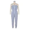 Women Designer Clothing Casual Jumpsuits Striped Strapless Bodysuit Zippered Rompers Pocket