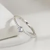 Real 925 Sterling Silver Simple Sparkling Round Clear Zircon Ring For Women Classic Luxury Wedding Accessories Jewelry