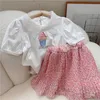 Coloque de roupas para meninas de verão Tops ocos de renda saia curta floral 2pcs Suit Princess Toddler Baby Kids Crianças Roupas 220507