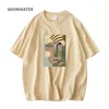 Moinwaterの女性の抽象的なパターンTシャツの女性の綿の緑の夏のティーレディカーキ半袖ストリートウェアトップスMT21027 220408