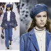 Nouveau Femmes À La Mode Voiles Cage À Oiseaux Béret Français Hiver Denim Béret Chapeau Casquette Lady Gatsby Style Casquettes Bleu Noir Réglable Bonnet Chaud J220722