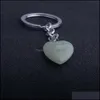 Key Rings Jewelry Heart-Shaped Natural Crystal Stone Keychain Reiki Healing Keyring Chain Pendant Gifts Drop Deliver Dhnck