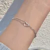 Bracciale a cuore in argento cavo Donna Semplice Moda Creativa Catena con cuciture a doppio strato