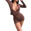 Le tute da donna Rompers Women Sexy BodyCon Playuit Streetwear Sleeve Long Dinetto a V Solido a V-taglio a basso taglio Slim slim