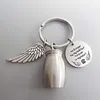 Mini Key Rings Cremation Urn Keychain med vinge och runda taggar för minnesaska Holder Keepsake Dog Cat Pets Human Jewelry Gift for Women Men