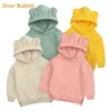 Hoodies moletons fofos garotas moletons garotos garotos suéter de lã de outumn com urso ouvido primavera menino roupas roupas sólidas infantis roupas de criança 220826