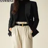 XNWMNZ Women Fashion Office Wear Double Breasted Blazers Coat Vintage Long Sleeve Back Vents Female Outerwear Chic Tops 220402