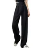 Pantaloni casual neri tinta unita Pantaloni a gamba larga da donna da ufficio Vita regolabile Lavaggio drappeggiato Baggy Elegante Tenero