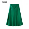 Toppies Womens Silk Satin Kjolar Högt midja kjol Solid Vintage England Enkel Office Lady 220401