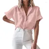 Blusas de mujer Camisas para mujer Moda 2022 Casual Sólido Manga corta Tops de verano Botón de lino Streetwear Bolsillo y Bloues Vere22