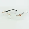 Endloses Buffs Diamonds Sonnenbrillengestell 3524012 mit Beinen aus natürlichen Hybrid-Büffelhörnern und 56-mm-Glas