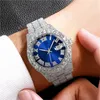 Relojes de pulsera Iced Out Cubic Zirconia Relojes Blue Face Hip Hop Moda Pulsera de diamantes de alta calidad Reloj de cuarzo de acero inoxidable para mí