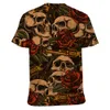 Moda Funny Skulls Prinha 3D Mens camisetas de verão Round Roun