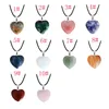 Natural Crystal Stone Pendant Necklace Hand Carved Creative Heart Shaped Gemstone Necklaces Fashion Accessory Gift With Chain 20MM C0418