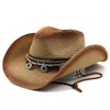 Lutning cowboy stråhattar sommar män kvinnor bred brim jazz hatt unisex andas strand vintage manliga damer fedora hatt