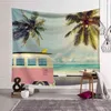 Bus Palm Tree Beach Tapestry Ocean Wall Hanging Picnic Mat Blanket Tema Hotel Decoração Decoração da casa da casa J220804