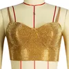 CM.YAYA Mujeres Camis Tops Diamantes Cuello en V Correa delgada Crop Sexy Night Clubwear Ropa elegante Verano 220325