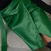 Beyouare Faux Leather Wzór A-Line Spódnica Kobiety Moda Elegancka Solidna Zielona Waist Split Mini Spódnice Jesień 220317