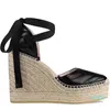 2022 vrouwen lederen wedge platform espadrille lederen mode grosgrain veter-up koord platform sandaal calfskin canvas designer schoenen