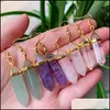 Charm Designer Altıgen Taş Sarkık Takılar Küpe Rose Quartz Turkuaz Lapis Lazi Altın Kaplama Şifa Kristal Dangle Dhseller2010 DHXRU