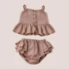 Clothing Sets Born Clothes 02 Years Old 2022 Summer Girls Sling Top Four Corners Ruffle Shorts Baby Solid Color Casual 2Pcs1874087