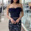 Tanques de mujer Camis Mujeres Corsé de plumas Tops Off Hombro Tubo sin mangas Cami Chaleco Push Up Faux Fur Trim Bustier Summer Party Club Stree