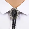 Pajaritas Western Cowboy Bolo Tie Collar de cuero Cuerda Oval Turquesa Retro Patrón Accesorios de aleación de zinc Unisex British RopeBow