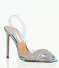 Sommar lyxiga märken Gatsby Sandals skor för kvinnor Slingback Pumpar Crystal Swirls PVC Toecaps Pointed Toe Lady High Heels EU35-43