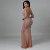 Casual Dresses Sexig Crystal Rhinestone Bodycon Maxi Dress Women Evening Elegant Mesh Se genom långärmad nattklubbfest födelsedagsklänning