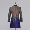 Royal Blue Striped Sequin Long Blazer Jacket Men Nightclub Prom Blazers Mens DJ Stage Cloths for Singers Rock and Roll Comple 220815