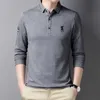 High End Moda Marka Projektant Bawełniana Koszula Polo Black Men Koreański Dorywczo Długi Rękaw Lapel Golf Tops Mężczyźni Odzież 220408