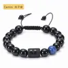 Pulseira de grânulos para homens doze constelações pulseira ajustável ágata preto tigre pedra pulseira tecida