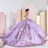 Lavender lilac 3D Flowers Quinceanera Dresses princess Off Shoulder Floral Appliques Vestido De prom 15 Anos lace-up Sweet 16 gown