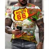 Мужские футболки Винтажный маршрут US 66 Графическая 3D-печать футболка уличная одежда с коротким рукавом с коротким рукавом.