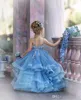 Haze Blue Flower Girl Dresses for Wedding Lace 3D Floral Appliqued Little Girls Pageant Dress Tiered Skirts vestidos de desfile high quality good selling Custom Made