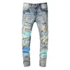 Designer Mens Jeans European American Ripped Men High Street Fashion Brand Cycling Motorcykel broderi n￤ra passande smala blyertsbyxor toppar