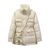 Qingwen Winter Jacket Women Warm Beautiful Grost Grost Algodão acolchoado Jaqueta solta Parka Stand Stand Gollar com Bear Pop Bag Capaco L220725