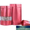 Sac à fenêtre Transparent givré en aluminium rouge, 100 pièces/lot, fermeture éclair, aliments, bonbons, collations, Fruits secs, noix, chocolat, thé