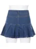 Ropter Women Jeans Skirts High Waist Pleated Skirts Zipper Mini Skirts Summer 90S Streetwear Bottom Y2K Skinny Blue Skirt 220617
