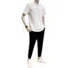 Ropa étnica Blanco Negro Mandarin Collar Han Moda china para hombres 2 PCE Conjuntos Sport Orient Blusa y pantalones Shanghai Traje Hombres