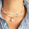 Pendant Necklaces Bohemian Shell Necklace Colorful Seed Bead Water Drop Baroque Pearl 4pcs/Set For Women Beach PartyPendant