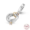 Ciondolo in argento 925 Fedi nuziali bicolore Ciondola il ciondolo con ciondolo Fit Collana Pandora originale per regalo di gioielli di moda femminile