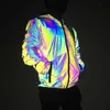 Parklees Mens Rainbow Reflecterende Hooded Jacket 2022 Merk Rits Noctilucent Night Sporting Coat Hip Hop Fluorescerende kleding